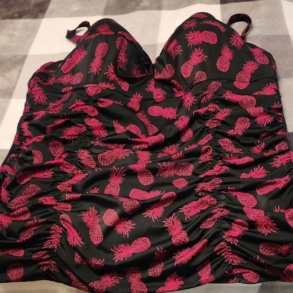 torrid Black Swim Tankini with Pink Pineapple Print